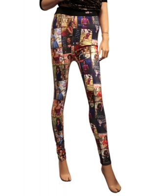 Magazine Cover Collage Printed Leggings OP201FX MULTI